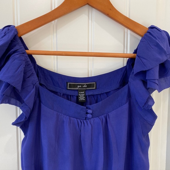 100% Silk Ruffled Sleeve Top - Picture 3 of 5